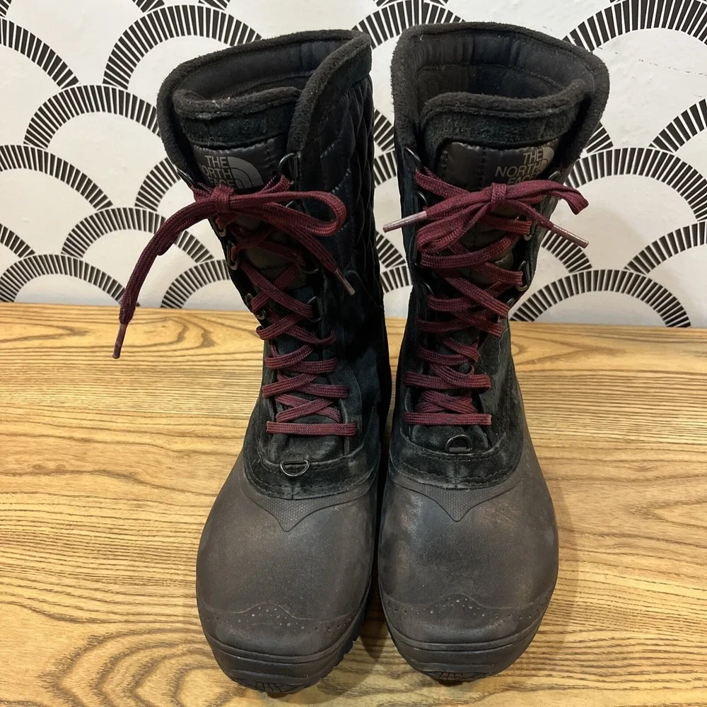 NORTH FACE Thermoball Utility Mid Insulated Boot Black‎ Deep Garnet Women's 7.5